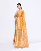 Piyari Fashion Women's Gold Zari Cotton Tissue Jamdani Saree | Grocsy