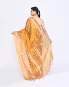 Piyari Fashion Women's Gold Zari Cotton Tissue Jamdani Saree | Grocsy