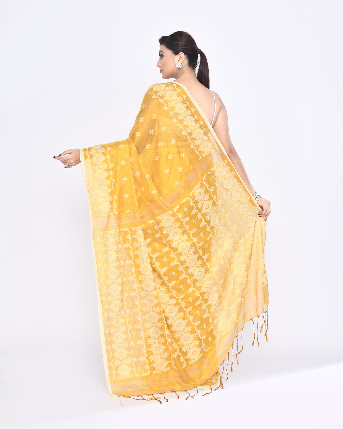 Piyari Fashion Women's Yellow Zari Cotton Tissue Jamdani Saree | Grocsy