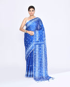 Piyari Fashion Women's Blue Zari Cotton Tissue Jamdani Saree | Grocsy