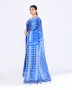 Piyari Fashion Women's Blue Zari Cotton Tissue Jamdani Saree | Grocsy