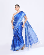 Piyari Fashion Women's Blue Zari Cotton Tissue Jamdani Saree | Grocsy