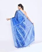 Piyari Fashion Women's Blue Zari Cotton Tissue Jamdani Saree | Grocsy