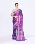 Piyari Fashion Women's Purple Zari Cotton Tissue Jamdani Saree | Grocsy