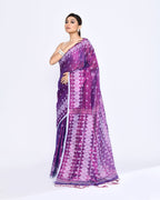 Piyari Fashion Women's Purple Zari Cotton Tissue Jamdani Saree | Grocsy