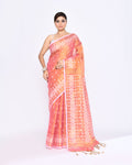 Piyari Fashion Women's Deep Peach Zari Cotton Tissue Jamdani Saree | Grocsy