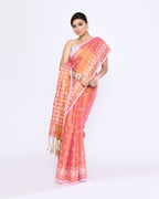 Piyari Fashion Women's Deep Peach Zari Cotton Tissue Jamdani Saree | Grocsy