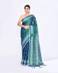 Piyari Fashion Women's Blue Green Zari Cotton Tissue Jamdani Saree | Grocsy