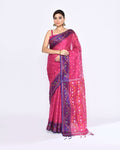 Piyari Fashion Women's Pink Zari Cotton Tissue Jamdani Saree | Grocsy