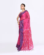 Piyari Fashion Women's Pink Zari Cotton Tissue Jamdani Saree | Grocsy