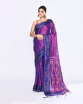 Piyari Fashion Women's Pink Blue Zari Cotton Tissue Jamdani Saree | Grocsy