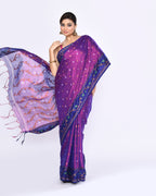 Piyari Fashion Women's Pink Blue Zari Cotton Tissue Jamdani Saree | Grocsy