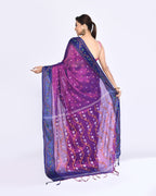 Piyari Fashion Women's Pink Blue Zari Cotton Tissue Jamdani Saree | Grocsy