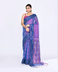 Piyari Fashion Women's Pink Blue Zari Cotton Tissue Jamdani Saree | Grocsy