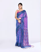 Piyari Fashion Women's Pink Blue Zari Cotton Tissue Jamdani Saree | Grocsy