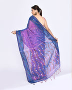 Piyari Fashion Women's Pink Blue Zari Cotton Tissue Jamdani Saree | Grocsy