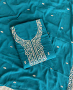 KC Aqua Blue Georgette Heavy Embroidered Fancy Suit For Women | Grocsy