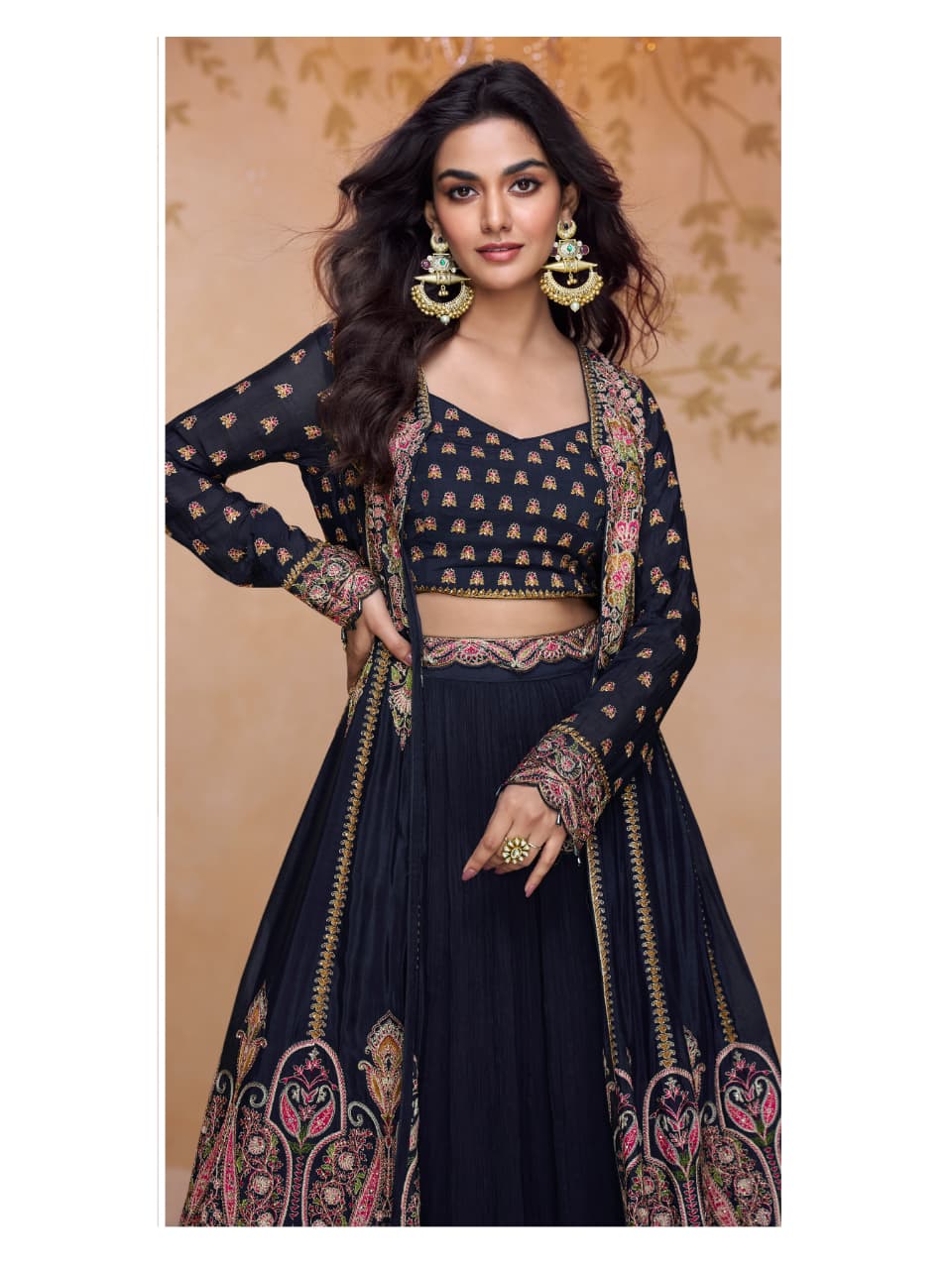 Aarshi Fashions Navy Blue Shimmer Wedding Gowns | Grocsy