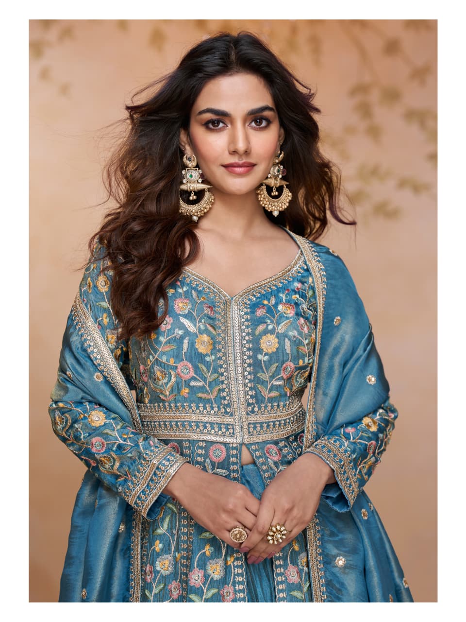 Aarshi Fashions Sky Bkue Shimmer Wedding Gowns | Grocsy