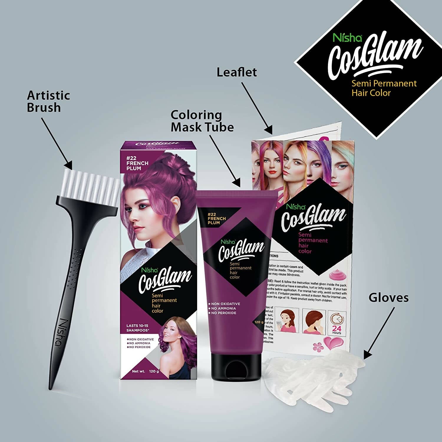 Nisha Cosglam Semi Permanent Hair Color 22 French Plum | Grocsy