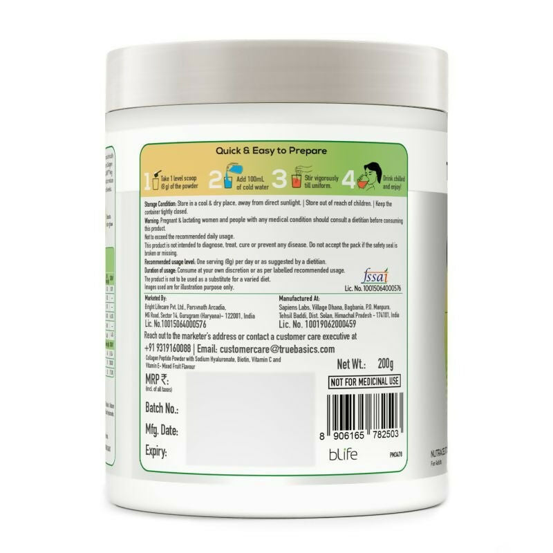 TrueBasics Collaskin Mixed Fruit Flavour 100% Vegetarian Collagen Peptides | Grocsy