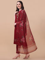 Embroidered Kurta With Pant & Dupatta Set, Multicolor - Hiral Fashion | Grocsy