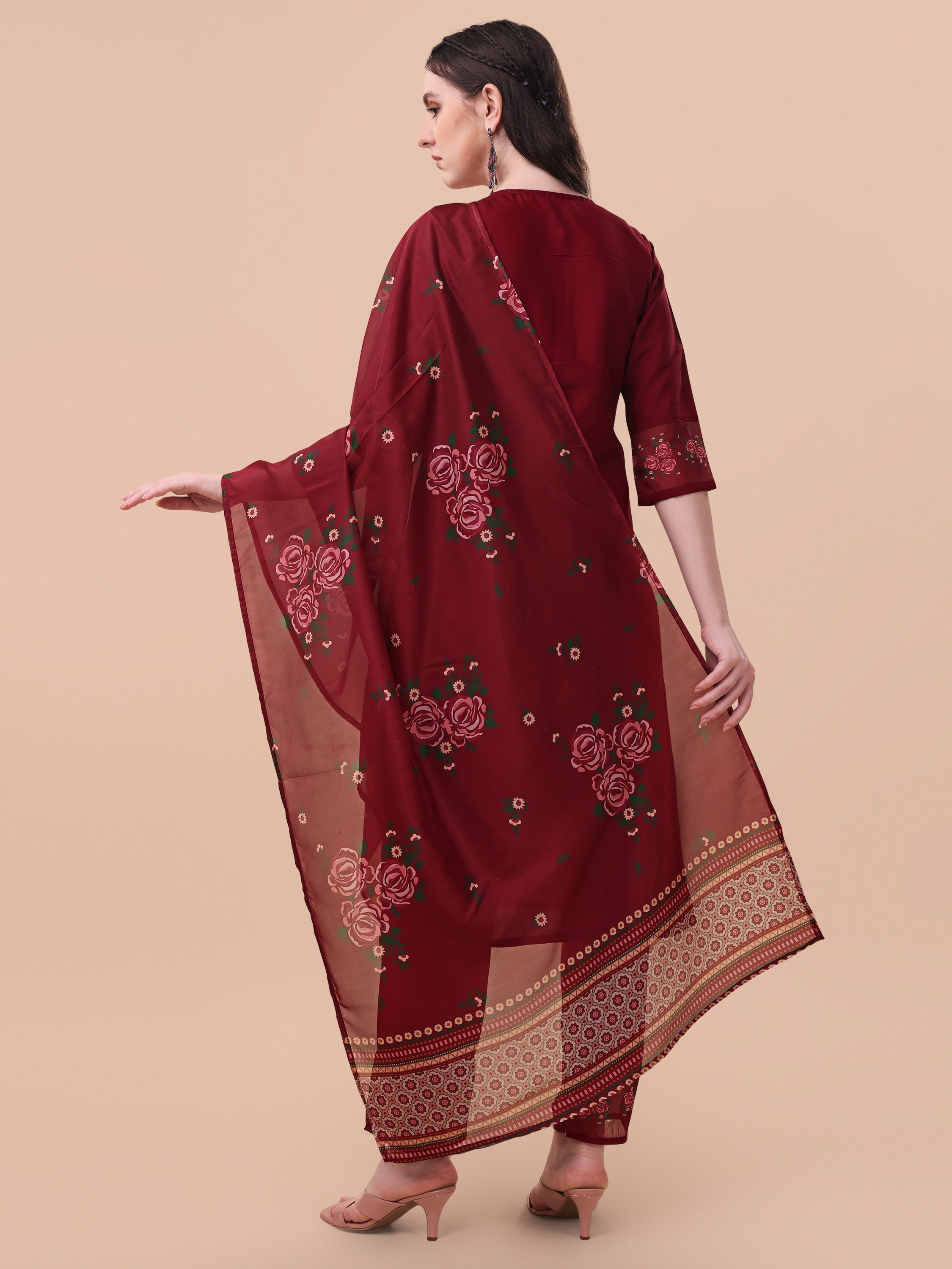 Embroidered Kurta With Pant & Dupatta Set, Multicolor - Hiral Fashion | Grocsy