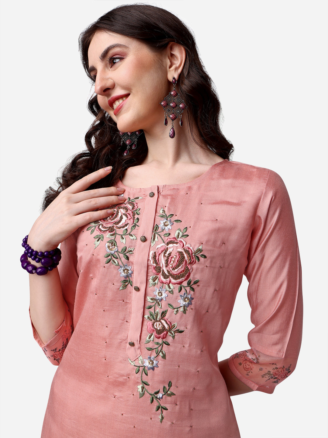 Embroidered Kurta With Pant & Dupatta Set, Multicolor - Hiral Fashion | Grocsy