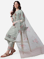 Embroidered Kurta With Pant & Dupatta Set, Multicolor - Hiral Fashion | Grocsy