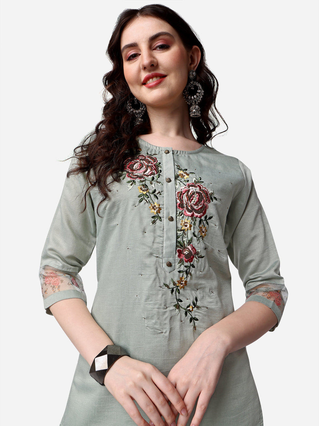 Embroidered Kurta With Pant & Dupatta Set, Multicolor - Hiral Fashion | Grocsy