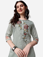 Embroidered Kurta With Pant & Dupatta Set, Multicolor - Hiral Fashion | Grocsy
