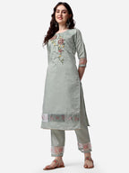 Embroidered Kurta With Pant & Dupatta Set, Multicolor - Hiral Fashion | Grocsy