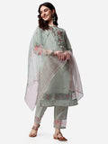Embroidered Kurta With Pant & Dupatta Set, Multicolor - Hiral Fashion | Grocsy