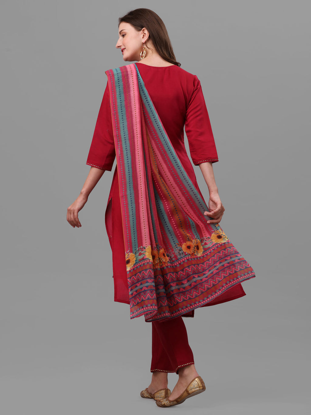 Fuchisia Embroidered Kurta Pant & Dupatta Set, Multicolor - Hiral Fashion | Grocsy