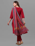 Fuchisia Embroidered Kurta Pant & Dupatta Set, Multicolor - Hiral Fashion | Grocsy