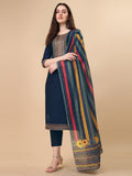 Teal Blue Embroidered Kurta Pant & Dupatta Set, Multicolor - Hiral Fashion | Grocsy