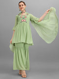 Hand Embroidered Georgette Kurta With Sharara & Dupatta Set, Multicolor - Hiral Fashion | Grocsy