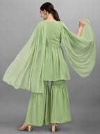 Hand Embroidered Georgette Kurta With Sharara & Dupatta Set, Multicolor - Hiral Fashion | Grocsy