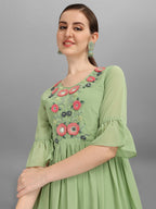 Hand Embroidered Georgette Kurta With Sharara & Dupatta Set, Multicolor - Hiral Fashion | Grocsy