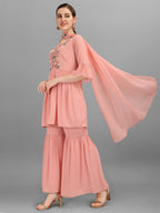 Georgette Embellished Kurta With Sharara & Dupatta Set, Multicolor - Hiral Fashion | Grocsy