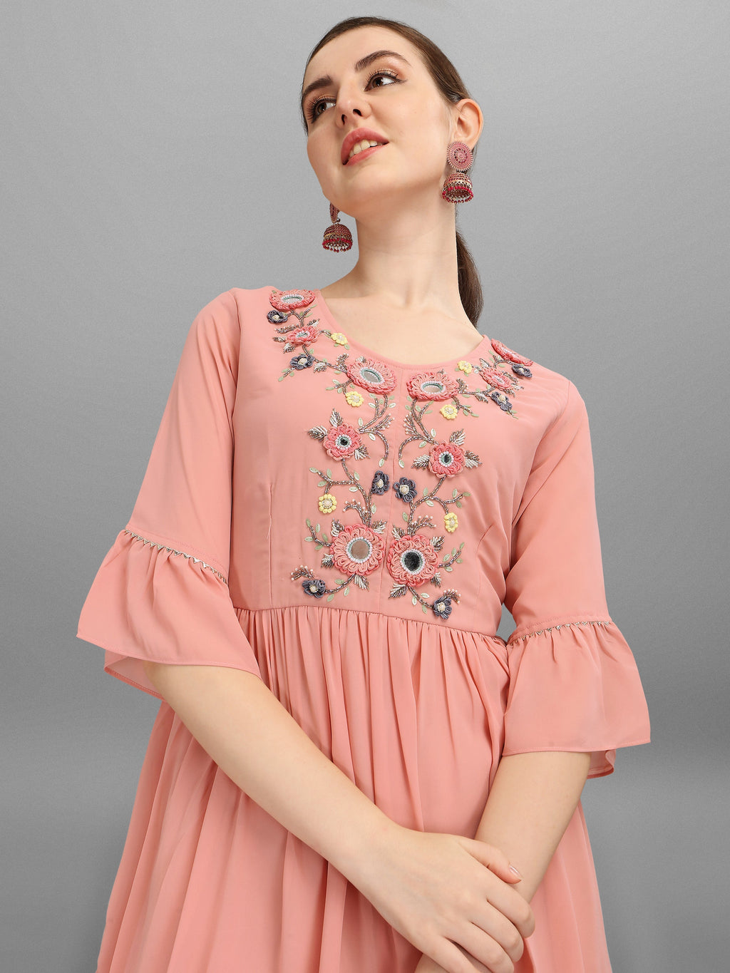 Georgette Embellished Kurta With Sharara & Dupatta Set, Multicolor - Hiral Fashion | Grocsy