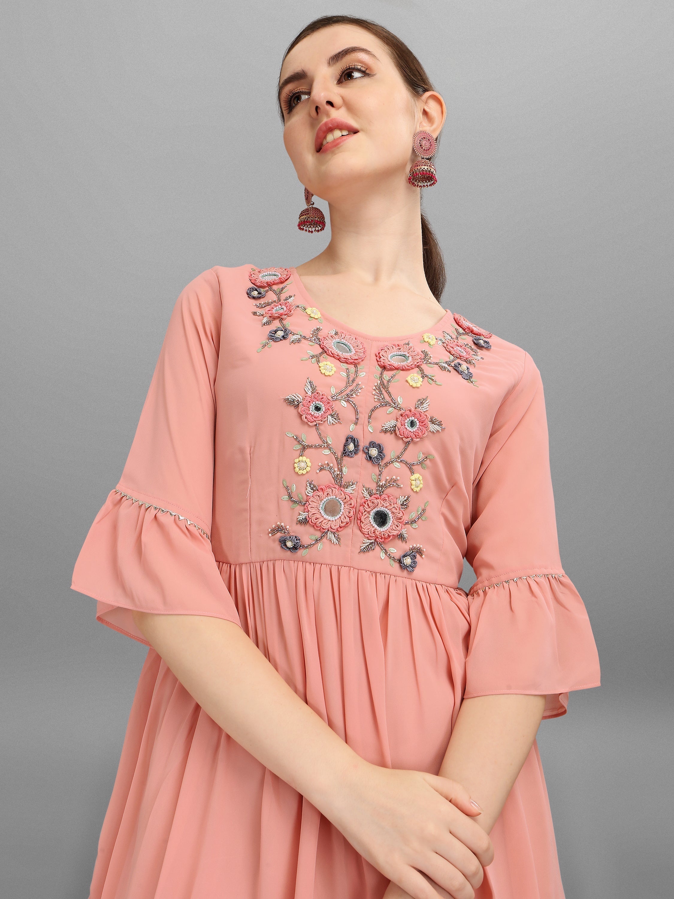 Georgette Embellished Kurta With Sharara & Dupatta Set, Multicolor - Hiral Fashion | Grocsy