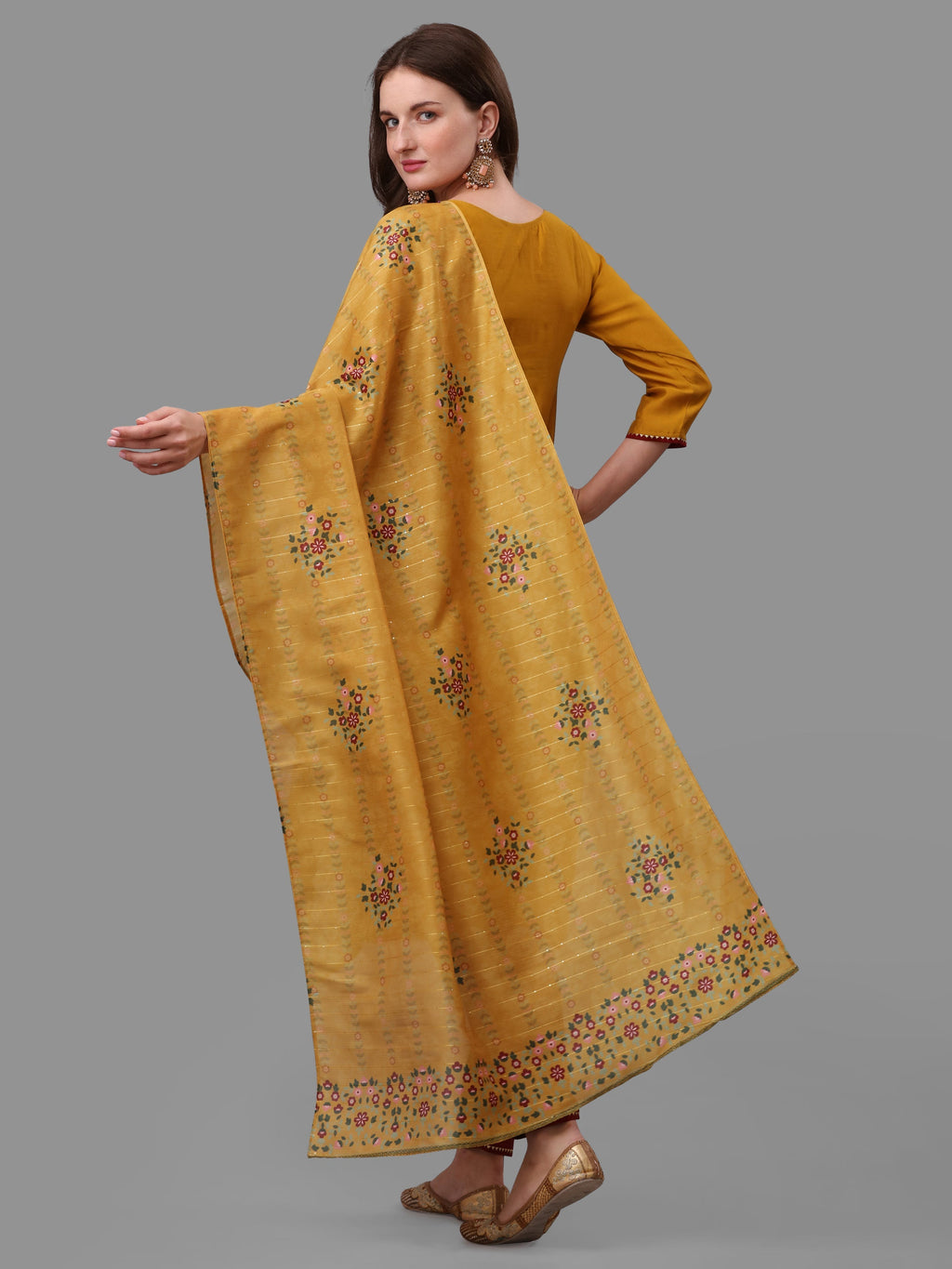 Mustard Embroidered Kurta Pant & Dupatta Set, Multicolor - Hiral Fashion | Grocsy