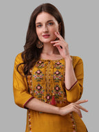 Mustard Embroidered Kurta Pant & Dupatta Set, Multicolor - Hiral Fashion | Grocsy