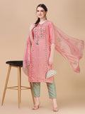 Pink Embroidered Kurta Pant & Dupatta Set, Multicolor - Hiral Fashion | Grocsy
