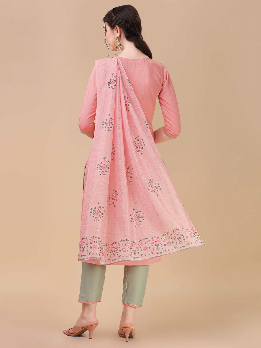 Pink Embroidered Kurta Pant & Dupatta Set, Multicolor - Hiral Fashion | Grocsy