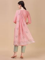 Pink Embroidered Kurta Pant & Dupatta Set, Multicolor - Hiral Fashion | Grocsy