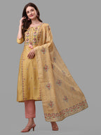 Yellow Embroidered Kurta Pant & Dupatta Set, Multicolor - Hiral Fashion | Grocsy