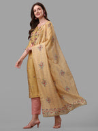 Yellow Embroidered Kurta Pant & Dupatta Set, Multicolor - Hiral Fashion | Grocsy