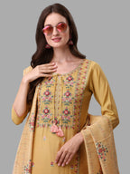 Yellow Embroidered Kurta Pant & Dupatta Set, Multicolor - Hiral Fashion | Grocsy